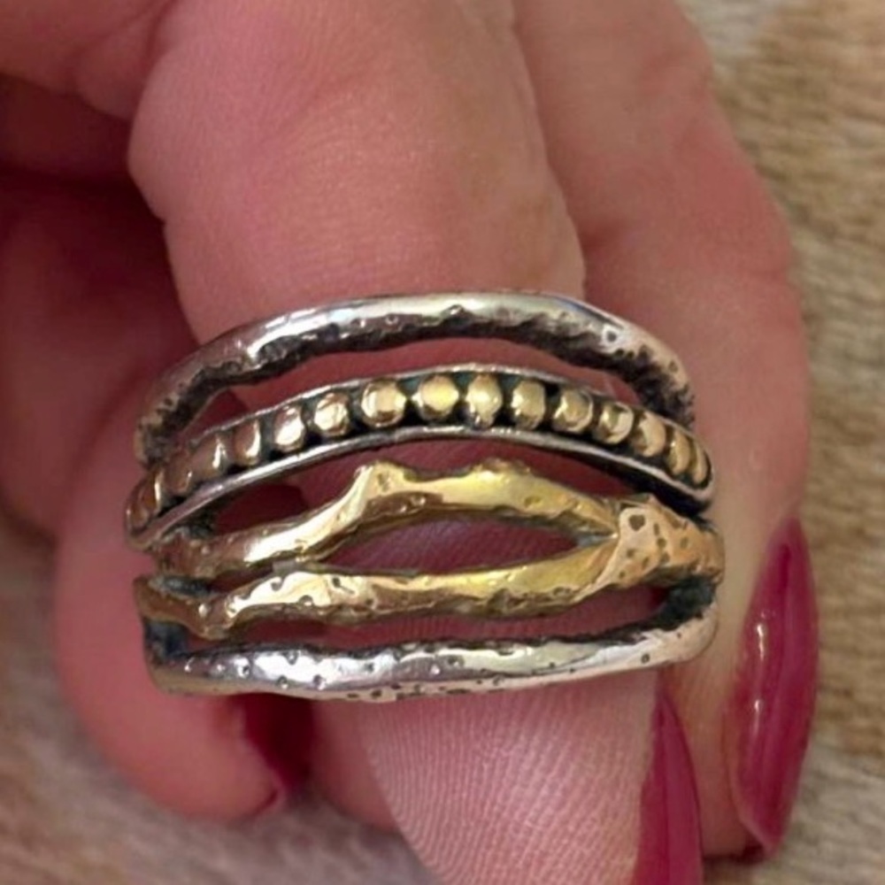 Mixed Metal Stacked Ring - Women's 925 Silver & Gold Band